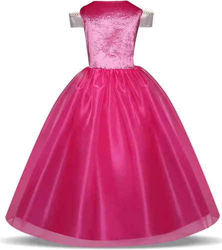 Vista 3 de TSIZFXI Ropa de vestir de princesa, disfraz rosa para niñas pequeñas, disfraz de Halloween con accesorios de 3 a 8 años