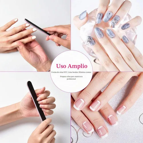 Vista 6 de TsMADDTs - Paquete de 20 limas de uñas de doble cara, lima de manicura de grano 100 180 para uñas artificiales acrílicas naturales para niñas