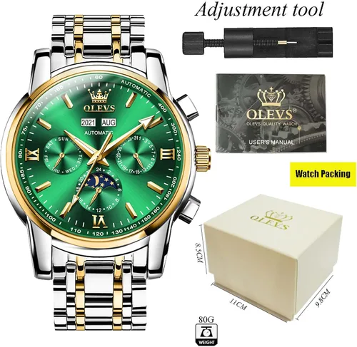 Vista 9 de OLEVS Relojes mecánicos automáticos para hombre, cuerda automática, impermeable, acero inoxidable, relojes de pulsera para hombre, reloj de lujo