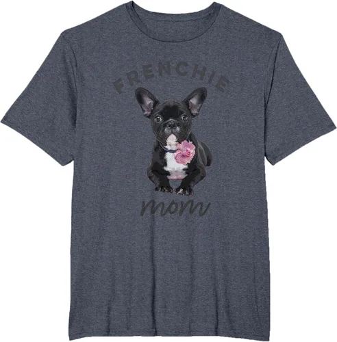 Vista 62 de Camiseta Bulldog Francés para Mujer, Frenchie Mom, Flor, Negro, S