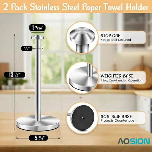 Vista 8 de AOSION Paquete de 2 soportes para toallas de papel de acero inoxidable