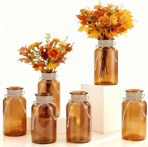 Vista 32 de Jarrón de cristal vintage, jarrones de centro de mesa de vidrio de granja, tarros de masón para bodas, fiestas y decoración del hogar a granel
