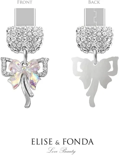 Vista 3 de ELISE & FONDA TP224 Tipo-C Puerto de carga Crystal Anti Dust Plug Little Double Bow Cell Phone Charm para Samsung Galaxy/OnePlus/Xiaomi/oppo Android