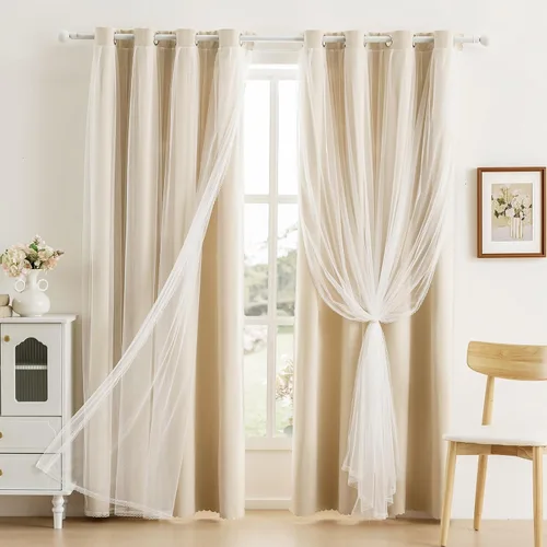Vista 14 de indistar Home Cortinas opacas de doble capa con ojales sólidos en la parte superior, par de paneles de cortinas para ventana, 35 pulgadas de ancho x