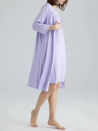 Vista 2 de Latuza Conjunto de camisón y bata de viscosa para mujer con botones delanteros