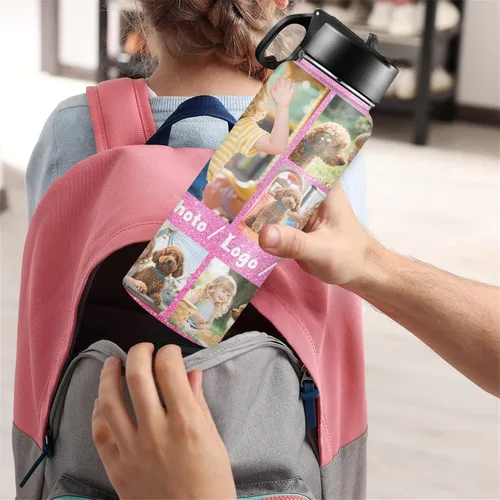 Vista 6 de Botella de agua personalizada con foto, botella de agua deportiva de acero inoxidable con imagen personalizada para niños, hombres y mujeres