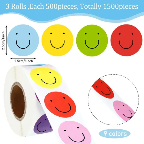 Vista 2 de Outus 1500 calcomanías de sonrisa feliz, calcomanías pequeñas de sonrisa de 1 pulgada, mini calcomanías de recompensa positiva, calcomanías