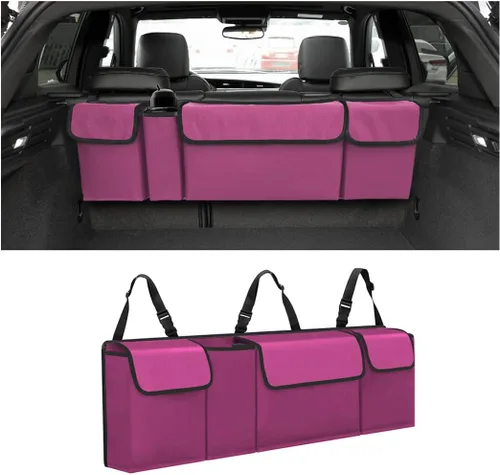 Vista 8 de AUCELI Organizador de Maletero para Auto, Organizador Colgante Grande para Asiento Trasero con Correas Ajustables, Bolsa de Carga Plegable