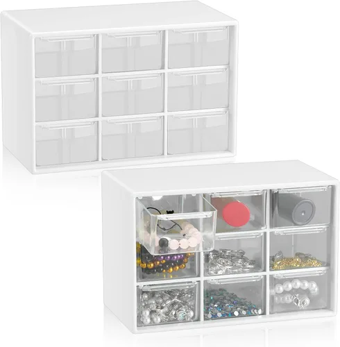 Vista 12 de Wenqik 2 Piezas Mini Cajones de Almacenamiento Organizador de Caja de Herramientas para Maestros con 9 Cajones Transparentes Pequeño Organizador
