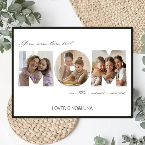Vista 2 de FUONLY Regalos personalizados de Navidad y del Día de la Madre para mamá de hija o hijo, marco de madera personalizado con foto y texto, regalos