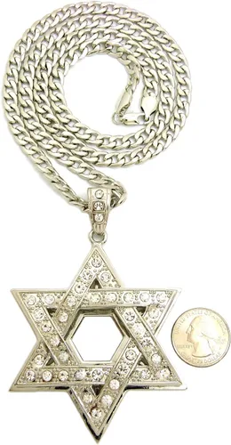 Vista 2 de NYFASHION101 Colgante de piedra superpuesta con estrella de David con collar de cadena cubana de 0.236 in 30 pulgadas en tono plateado, Metal
