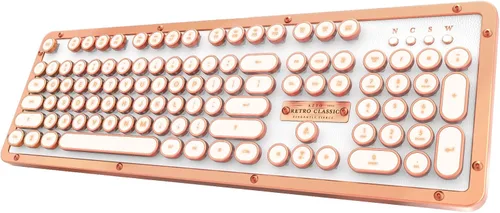 Vista 10 de Azio Retro Classic Bluetooth (Elwood) - Teclado mecánico retroiluminado inalámbrico/USB con cable de madera de nogal vintage para PC/Mac, madera