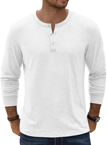 Vista 23 de COOFANDY Camiseta Henley de Manga Larga para Hombre Camisas Pullover Casuales Ligeras Camisetas Básicas Suaves Elásticas Tops de Otoño