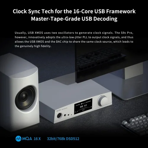 Vista 3 de aune S9c Pro DAC con amplificador de auriculares, entrada de reloj de 10 MHz, 32 bits/768 kHz/DSD512/MQA, chip de doble DAC, conector 6.35/XLR/4.4