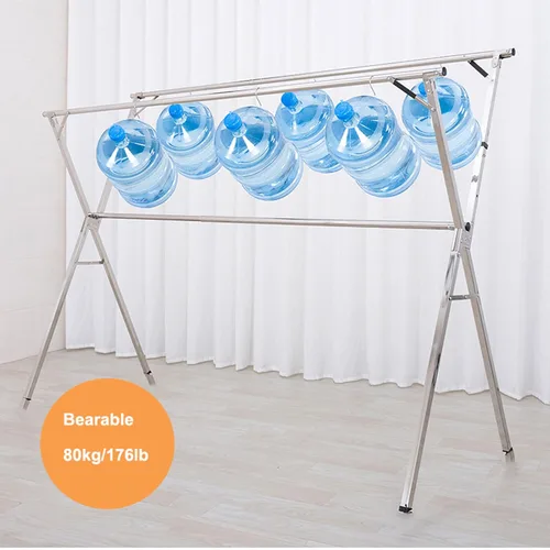 Vista 3 de Estante de secado de ropa de acero inoxidable plegable, estante de secado de ropa para lavandería resistente, ahorro de espacio para secar, estante