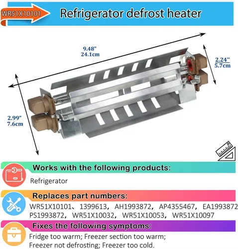 Vista 2 de WR51X10101 - Pieza de repuesto para calentador de descongelación de refrigerador compatible con refrigeradores GE Reemplaza 1399613, AH1993872