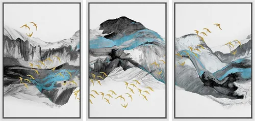 Vista 72 de NWT Lienzo enmarcado para pared, juego de arte en acuarela pastel, bosque de montaña oscura, naturaleza silvestre, ilustraciones de arte moderno