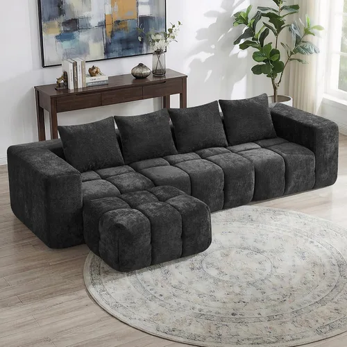 Vista 24 de Sofá de dos plazas seccional modular sin armazón de 78.7 pulgadas, sofá nube capitoné con asiento profundo, sofá de chenilla para sala de estar