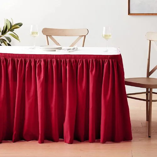 Vista 50 de LA Linen Falda de mesa de popelina de poliéster para mesas rectangulares, tela plisada para banquetes de boda, 14 pies por 29 pulgadas de largo