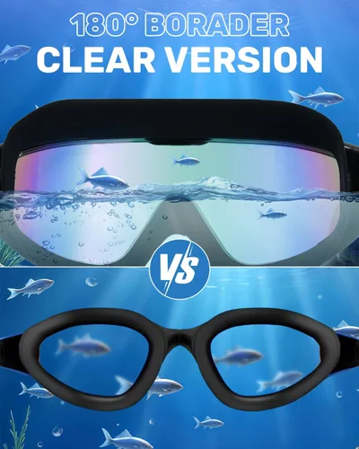 Vista 4 de Gafas de natación para adultos, gafas de natación antivaho y UV con clip de nariz y tapones para los oídos, sin fugas