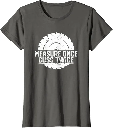 Vista 7 de Measure Once Cuss Twice, divertida camiseta de regalo para carpintería, Negro, S
