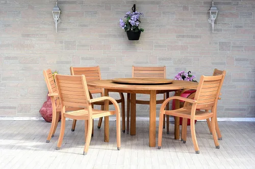 Vista 20 de Brampton Patio Brampton Coventry - Juego de comedor rectangular de 5 piezas, acabado de teca oscura y sillas apilables, ideal para patio y exteriores