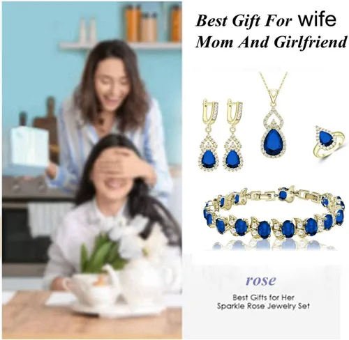 Vista 2 de LMXXVJ Juego de joyas para mujer, collar chapado en platino, anillo abierto, aretes, pulsera, para cumpleaños, aniversario, día de la madre, regalos