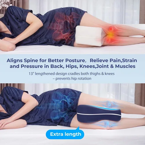 Vista 2 de Knee Pillow for Side Sleepers - 13" Lengthened Leg Pillow for Side Sleeping, Memory Foam with Airflow Hole, No Sagging/Stiffening, Helps Relieve
