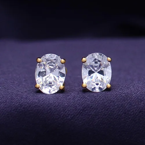 Vista 3 de Aretes solitarios con piedra natal para mujer, 0.315x0.236 in de corte ovalado Cubic Zirconia
