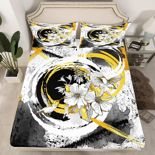 Vista 8 de Manfei Sábana bajera abstracta tamaño individual, juego de ropa de cama geométrica moderna de 2 piezas para decoración de habitación de niños