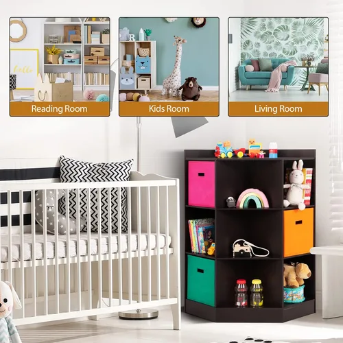 Vista 6 de HONEY JOY Organizador de almacenamiento de juguetes para niños, armario de almacenamiento de 9 cubos de juguetes con estante de exhibición y 3