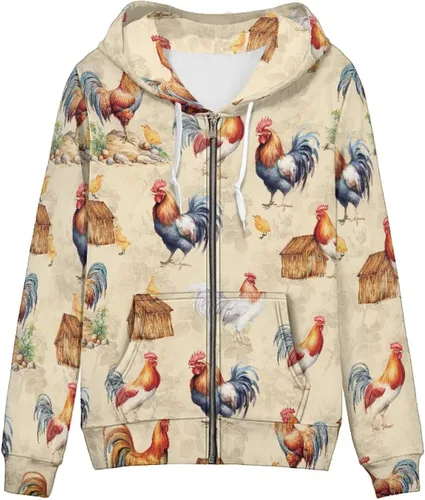 Vista 6 de Showudesigns Sudaderas con capucha y cremallera para mujer XS-5XL Un pollo
