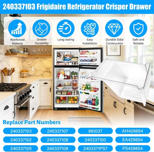 Vista 4 de Paquete de 2 cajas para refrigerador, 240337103 mejoradas, compatibles con cajones Frigidaire de repuesto 240337102 Kenmore para refrigerador, cajón