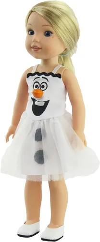 Vista 3 de American Fashion World Happy Snowman Olaf - Vestido inspirado para muñecas de 14 pulgadas Inspirado en Olaf Calidad premium y diseño moderno