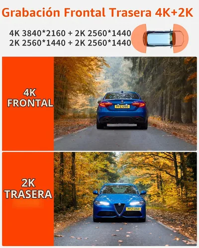 Vista 2 de Cámara de salpicadero Kingslim D4PRO delantera y trasera - Cámara de salpicadero dual para coche 4K + 2K con WiFi GPS, grabación interior opcional