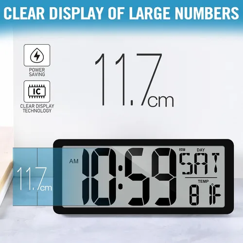 Vista 5 de TXL Reloj de pared digital grande de 14.2 pulgadas, funciona con pilas, reloj digital con pantalla grande con día, fecha y temperatura, reloj
