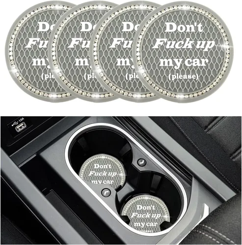 Vista 22 de 2 piezas posavasos brillantes para coche, 2.75 pulgadas insertos antideslizantes para portavasos, posavasos de cristal con diamantes de imitación