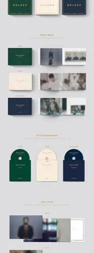 Vista 3 de BTS Jungkook Golden 1st Solo Álbum Estándar Versión Sólida CD+1p Póster plegado en paquete+64p PhotoBook+2p Postal+2p PhotoCard+2ea Symbol