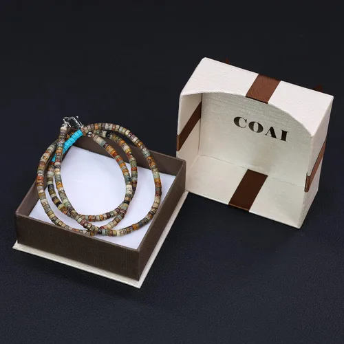 Vista 5 de COAI Collar de cuentas para hombre, collar de cristal Heishi para hombres de 20 a 26 pulgadas Picasso Jasper