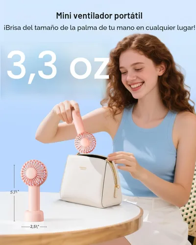 Vista 2 de SWEETFULL Mini Ventilador Portátil – Ventilador de Mano Recargable, 3 Velocidades, Pequeños Regalos de Mano Personales para Artículos Esenciales
