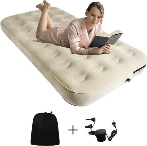 Vista 8 de Colchón de aire tamaño individual con bomba de inflado rápido, colchón inflable de parte superior ondulada, cama de aire duradera para el hogar