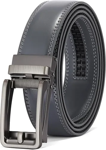 Vista 9 de SENDEFN Cinturón de vestir casual de cuero para hombre de 1 3/8 pulgadas con hebilla de clic ajustable automática con caja de regalo A-negro-71gs