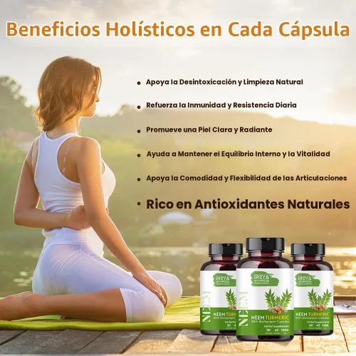 Vista 4 de Cápsulas de neem y cúrcuma 90 cápsulas hechas de pimienta negra, neem, cúrcuma