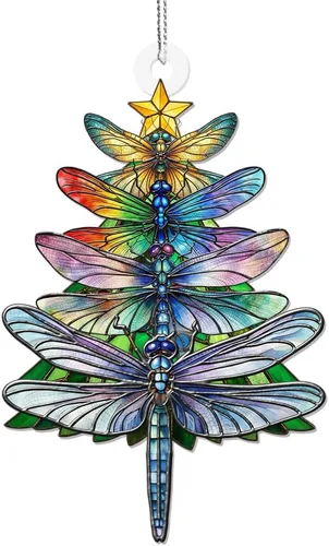 Vista 13 de Adorno de Navidad acrílico de mariposa con efecto vitral, atrapasoles colgante de ventana para familiares y amigos, decoraciones de Navidad, regalo