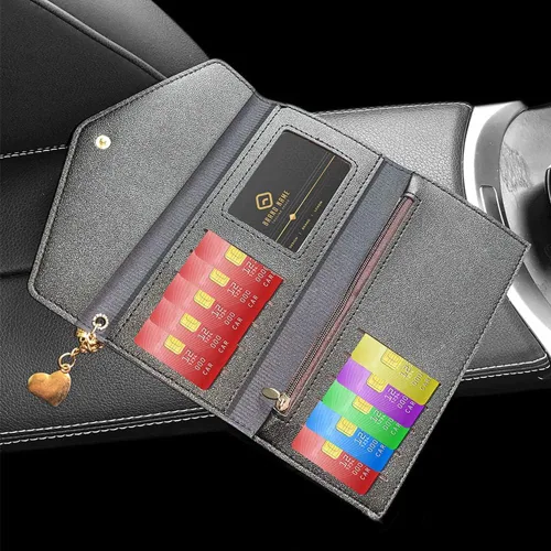 Vista 4 de ikasus Bling Bling - Funda para tarjetas con bolsillo de piel, con cremallera, multifuncional, de gran capacidad, con diamantes de imitación