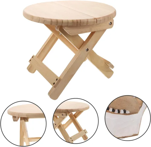 Vista 8 de Happyyami Taburete plegable redondo taburete plegable taburete bajo de madera taburete antideslizante Silla pequeña de madera para el hogar taburete