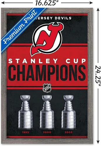 Vista 3 de Trends International NHL New Jersey Devils - Póster de pared Champions 23, 14.72 x 22.37 pulgadas, versión enmarcada de madera de granero