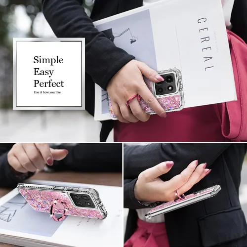 Vista 4 de Silverback Funda para Moto G Stylus 5G 2025, funda con purpurina holográfica líquida móvil con soporte, anillo de diamantes brillantes para niñas