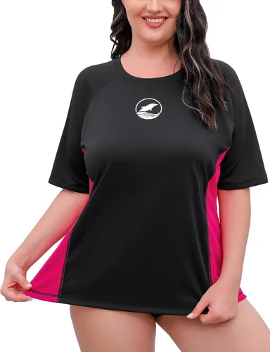 Vista 17 de Halcurt Women's Plus Size Rash Guard Swim Shirt with Built in Bra Swimsuit Todo negro