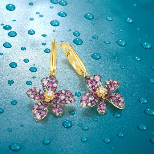 Vista 3 de Santuzza Aretes de plata de ley con piedras preciosas para mujer